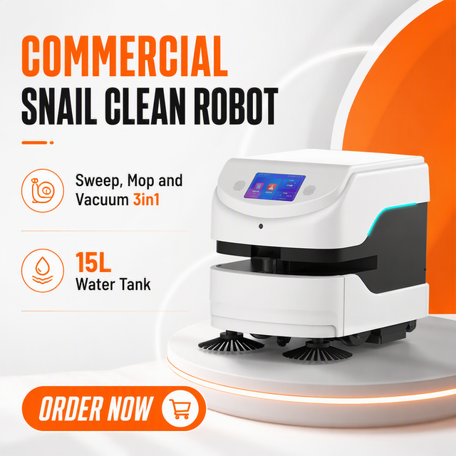 Snail Robotic Floor Cleaner Delivers Sweeping Vacuuming Mopping and UVC Disinfection in One System for Modern Commercial Places