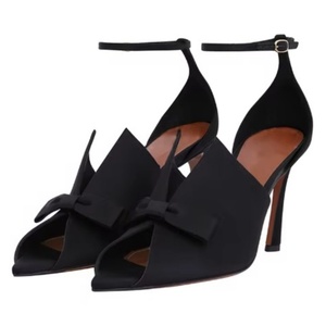 Sandalias de tacón de aguja alto para mujer, con punta abierta, talla grande 45, con correa al tobillo y hebilla, lazo frontal, ajuste ancho, estilo stiletto - Product Image 4