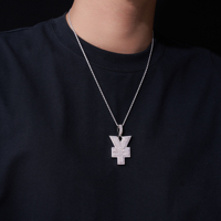 Pendentif en argent 925 avec moissanite entièrement sertie, design symbole du yen, bijoux de luxe style hip-hop, pendentif personnalisé bling tendance