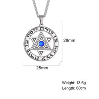 Pendentif en acier inoxydable de style européen, œil d'ange et de démon, diamant bleu, hexagramme porte-bonheur, collier en acier titane pour homme