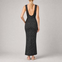 Robe longue noire à pois pour femme, col cœur, sans manches, avec nœud devant, élégante pour soirée, par le fabricant de robes pour femmes