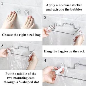 Cubos de basura portátiles de acero inoxidable con base de pegatina de pared debajo del fregadero colgador de bolsa debajo del fregadero colgador de bolsas de basura soporte - Product Image 3