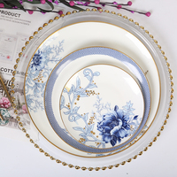 Vaisselle de mariage assiettes décoratives à fleurs bleues ensemble de vaisselle assiettes en porcelaine de luxe ensemble de table à dîner en céramique de chine osseuse