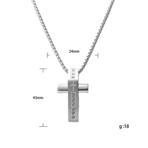 Stainless Steel <b>Cross</b> Pendant Necklace For Men Geometric Design Pave Setting 12077 - Product Image 4