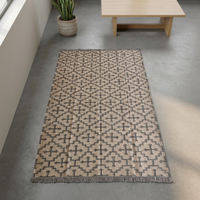 Modern Geometric Boho Handmade Jute Area Rug Rectangle Flat Weave Non-Slip Living Room Beige Gray Patterned Thin Pile