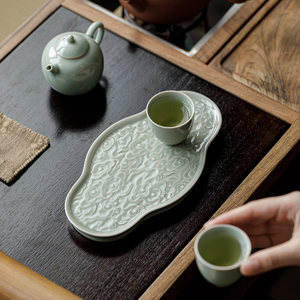 Guanlan Banana Moon Color Begonia Cloud Pattern Ceramic <b>Tea</b> Tray Flat Multi-Purpose <b>Tea</b> <b>Set</b> Holder For Home Use - Product Image 4