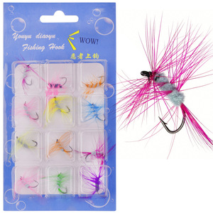 12 unidades/bolsa de moscas secas variadas para trucha y salmón, flotantes, de insecto, artificiales, de pluma, con anzuelo simple, para pesca. - Product Image 2