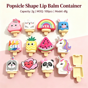 Étui pour <span class=keywords><strong>baume</strong></span> à lèvres ISMAN Popsicle, mignon, 2g, vide, contenant fantaisie, couvercle en silicone Kawaii, emballage de maquillage en forme de sucette glacée, vente en gros - Product Image 1