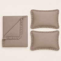 Ensemble de literie en coton pur à volants taupe, 3 pièces, housse de couette, drap, taies d'oreiller pour chambre à coucher, vente en gros