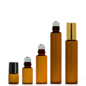 Flacon de parfum en verre couleur ambre, avec mini boules, huile essentielle, roller, capacité de 1ml, 2ml, 3ml, 5ml, 10ml