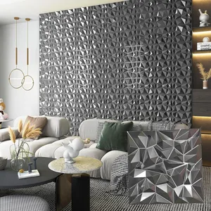 Painéis de parede 3D de prata escovada, painel de parede de PVC laminado à prova d'água 50x50 cm, diamante para decoração de interiores, parede de TV, fundo de jogos, configuração