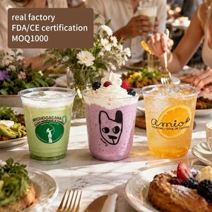 Customized U-shaped PP Disposable Plastic Dessert <b>Takeaway</b> Cup 16oz Transparent <b>Coffee</b> Drink Party Digital Printing 90mm - Product Image 1
