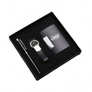 Ensemble de porte-cartes de visite en cuir personnalisé avec stylo et porte-clés - Cadeaux d'entreprise - Product Image 1