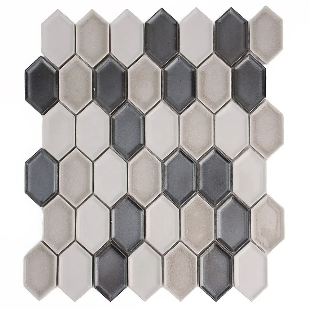 Ice craquelado-porcelana esmaltada, forma de piquete hexagonal, azulejos de mosaico de arte de pared de cerámica para Baño