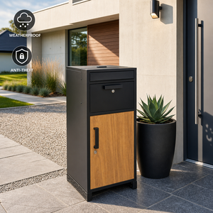 Boîte de dépôt de <span class=keywords><strong>colis</strong></span> de stockage de jardin en métal breveté poteau de lettre en acier mural avec serrure paramètres à emporter utilisation en extérieur - Product Image 2