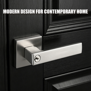 Poignée de porte Tianyi en acier inoxydable brossé avec levier et serrure, rosette carrée, entrée à clé, quincaillerie moderne pour chambre à coucher - Product Image 4