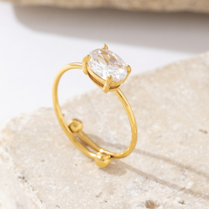 Joyería de dedo chapada en oro de 18K, anillo de acero inoxidable ajustable de Zirconia cúbica blanca elegante sin deslustre coreano - Product Image 3