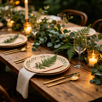 Assiettes en papier à motif végétal, vaisselle jetable pour mariages et événements en plein air