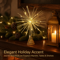 Pohon Natal LED Bertenaga Baterai dengan Hiasan Bunga 3D Glitter Emas dan Alas Spiral Logam yang Dapat Digunakan Kembali untuk Dekorasi Rumah Natal