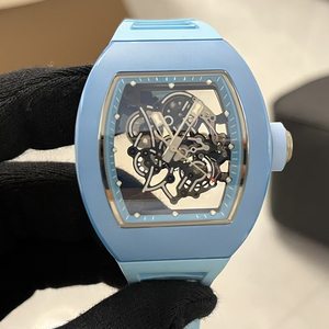 Reloj de Hombre Mecánico Automático Esqueletizado de Lujo con Caja Azul Cobalto Majestuosa, Correa Blanca, Resistente al Agua, Luminoso, Tendencia Empresarial 2026 - Product Image 1