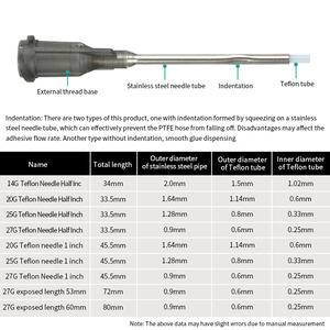Aiguilles de distribution en acier inoxydable avec revêtement PTFE, 14G, 20G, 25G, <span class=keywords><strong>27G</strong></span>, <span class=keywords><strong>1</strong></span>/<span class=keywords><strong>2</strong></span>'', <span class=keywords><strong>1</strong></span>'', avec embouts à colle à indentation - Product Image 3