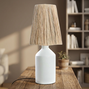 Lampe de table en céramique et rotin style côtier, abat-jour en jute plissé, lampe de chevet LED E26, écologique et durable pour le salon - Product Image 3