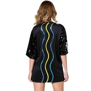 Femmes Mode Glitter Sequin Eye Manches Courtes Lâche Long T Dree Sequin Jersey Basketball - Product Image 2