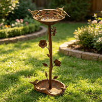 Support de mangeoire à oiseaux en fer antique rouillé avec motif floral pour la cour et l'extérieur