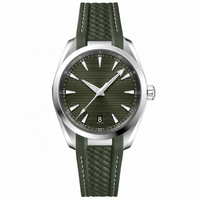 Montre à quartz pour homme 41 mm, boîtier en acier inoxydable, cadran vert, affichage de la date, verre saphir, résistance à l'eau 20 BAR, OEM