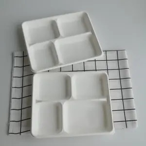 Placas redondas biodegradáveis, 4 seções, placa em papel, bandeja biodegradável, embalagem