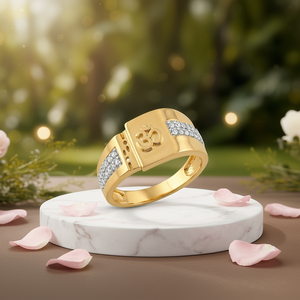 Bague Cocktail Homme Moderne en Or 18K, Motif Om, Sertie de Diamants Pavés, Bijou de Luxe pour Fiançailles, Mariage, Fêtes et Usage Quotidien - Product Image 3