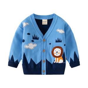 <span class=keywords><strong>Pull</strong></span> décontracté à col en V imprimé lion pour garçons Cardigan à simple boutonnage pour l'hiver Motif de Noël mignon pour les enfants - Product Image 5