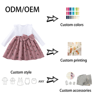 Vestito Floreale a Maniche Lunghe al Ginocchio per Bambine con Fiocco e <span class=keywords><strong>Volant</strong></span>, Morbido ed Elastico, Abbigliamento Casual per Bambini ODM - Product Image 3