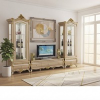 Meuble TV moderne minimaliste en bois blanc avec bande LED et étagères à éclairage réglable en couleur, mobilier pour la maison