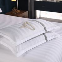 Ensemble de literie personnalisé en coton 100% rayé, qualité hôtelière, avec logo brodé 60s, comprenant drap plat, drap-housse et taies d'oreiller