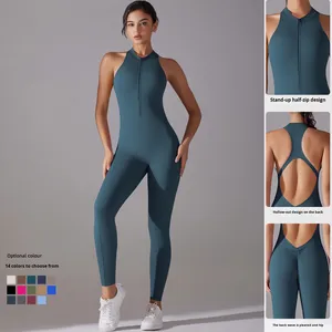 <span class=keywords><strong>Tuta</strong></span> Sportiva da Donna con Design Traforato e Cerniera, <span class=keywords><strong>Jumpsuit</strong></span> <span class=keywords><strong>Aderente</strong></span> per Yoga e Corsa, Taglie Forti - Product Image 1