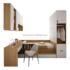 Factory Direct Custom <b>Cheap</b> Studio Apartment Bedroom Furniture All-in-One Wood Bed with Desk Storage & <b>Wardrobe</b> for Small Rooms - Product Image 2