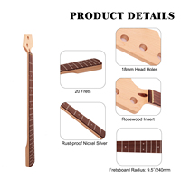 Manche de guitare basse jazz premium à 4 cordes, manche en érable, touche en palissandre, rayon de 9,5 pouces, 18 mm de profondeur, 20 frettes, finition satinée naturelle