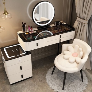 Modern Wood Panel Bedroom Furniture Dressing <strong>Desk</strong> Side Table Storage Drawer Makeup Vanities Set <strong>with</strong> LED <strong>Light</strong> <strong>Mirror</strong> - Product Image 1