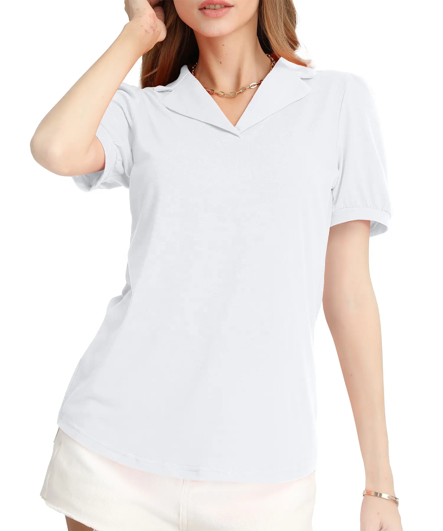 Custom UPF50 UV Protection Women's Polyester Spandex Moisture Wicking Golf Polo Shirts V Neck Tennis T Shirt for Women