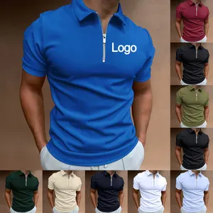 Custom Casual Business Men's Polo Shirt Plus Size Solid Color Zipper Short Sleeve Polyester Spandex Men's Polo Shirt Tops