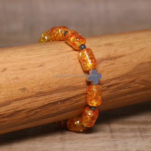 Bracelet élastique en hématite, croix et perles d'<span class=keywords><strong>ambre</strong></span>, bijou énergétique de guérison pour femmes et hommes, idéal pour le quotidien et comme cadeau. - Product Image 6