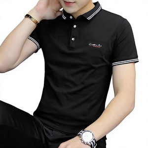 Polo en coton noir pour homme, manches courtes, coupe ajustée, logo brodé, vêtements décontractés - Product Image 1