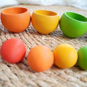 Montessori Solid Wood Color Matching Colorful Ball Bowl Sorting Trainer Rainbow Wooden Color Set Children's Room <b>Decoration</b> - Product Image 4