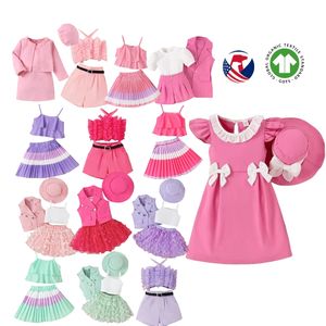 Falda plisada a cuadros con tirantes de piel para niños, ropa de bebé, conjuntos de ropa de algodón de verano para niñas con bolsa - Product Image 3