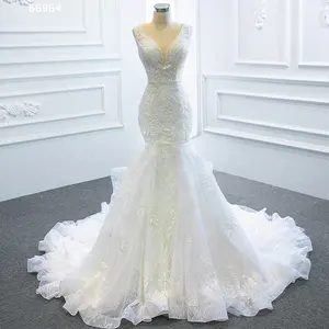 RSM66964 Jancember V-hals Mermaid Bridal Jurk Wit Bruidsjurken Bruid Trouwjurk Met Lange Trein