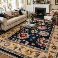 Tapis en laine Oushak fait main, tissé à la main, motif floral vintage pour salon et salle à manger