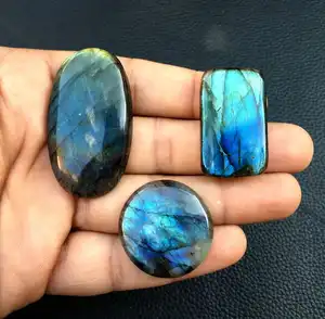 3 חתיכה טבעי ברדוריט חלק סגלגל עגול מלבן צורת Cabochons עבור תכשיטי ביצוע כחול אש אבן