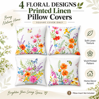 Housse de coussin en lin lavable en machine à imprimé floral papillon