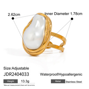 <span class=keywords><strong>Bague</strong></span> ouverte en acier inoxydable plaqué or 18 carats avec perle baroque, élégante, vintage, exquise, pour <span class=keywords><strong>femme</strong></span>, résistante à l'eau - Product Image 6